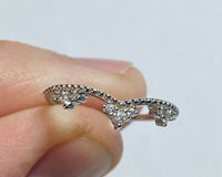 Sterling Silver Bead Design Chevron Band Ring with Cubic Zirconia Clusters