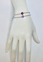 Sterling Silver Diamond-cut Bead and Genuine Round Briolette-cut 8mm Amethyst or Garnet 7.25" Bracelet