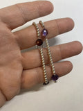 Sterling Silver Diamond-cut Bead and Genuine Round Briolette-cut 8mm Amethyst or Garnet 7.25" Bracelet