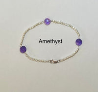 Sterling Silver Diamond-cut Bead and Genuine Round Briolette-cut 8mm Amethyst or Garnet 7.25" Bracelet