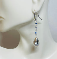 Sterling Silver Genuine 10mm Freshwater Pearls and Gemstones Dangle Earrings