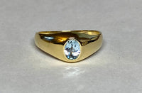 14 Karat Yellow Gold and 7 x 5mm Genuine Gemstone Solitaire Men's Ring (Aquamarine, Garnet, Sapphire, London Blue Topaz)