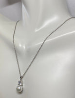 Sterling Silver 8mm Freshwater Pearl with Swarovski Cubic Zirconia Pendant w/18" Cable Chain