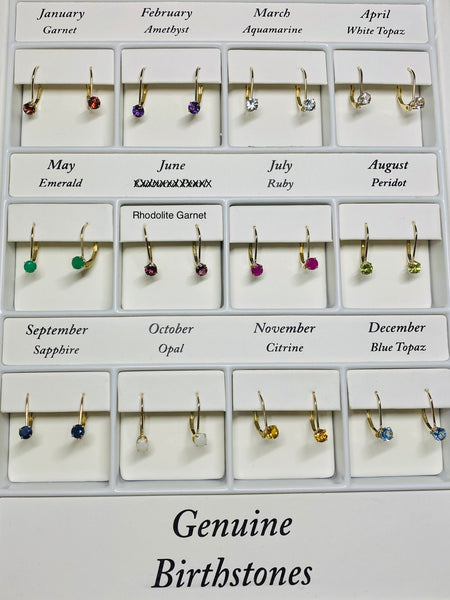 14K Yellow Gold Genuine 4mm Birthstones Lever Back Earrings