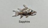 Sterling Silver and Genuine 0.02 carat Diamond or Sapphire Hog Snapper Fish Pendant