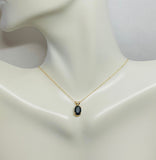 14 Karat Yellow Gold and Genuine 7 x 5mm Oval Dark Sapphire (0.80 ct) Pendant with or w/o Chain