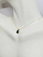 14 Karat Yellow Gold and Genuine 7 x 5mm Oval Dark Sapphire (0.80 ct) Pendant with or w/o Chain