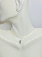 14 Karat Yellow Gold and Genuine 7 x 5mm Oval Dark Sapphire (0.80 ct) Pendant with or w/o Chain