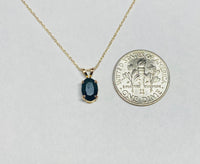 14 Karat Yellow Gold and Genuine 7 x 5mm Oval Dark Sapphire (0.80 ct) Pendant with or w/o Chain