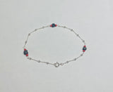 Sterling Silver and Genuine 4mm Azabache Jet with Coral Satellite Link 7.5" Bracelet or 9" Anklet