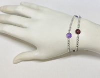 Sterling Silver Diamond-cut Bead and Genuine Round Briolette-cut 8mm Amethyst or Garnet 7.25" Bracelet