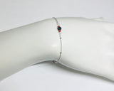 Sterling Silver and Genuine 3mm Azabache Jet with Coral Satellite Link 7" Bracelet w/1" Extension