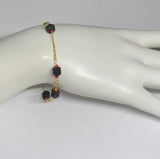 14 Karat Yellow Gold and Genuine 6mm Azabache Jet and Coral Curb Link 8" Bracelet