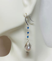 Sterling Silver Genuine 10mm Freshwater Pearls and Gemstones Dangle Earrings