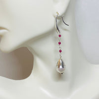 Sterling Silver Genuine 10mm Freshwater Pearls and Gemstones Dangle Earrings