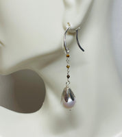 Sterling Silver Genuine 10mm Freshwater Pearls and Gemstones Dangle Earrings