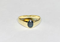 14 Karat Yellow Gold and 7 x 5mm Genuine Gemstone Solitaire Men's Ring (Aquamarine, Garnet, Sapphire, London Blue Topaz)