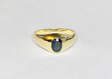 14 Karat Yellow Gold and 7 x 5mm Genuine Gemstone Solitaire Men's Ring (Aquamarine, Garnet, Sapphire, London Blue Topaz)