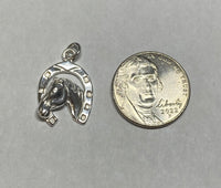 Sterling Silver Polished Horseshoe with Horse Head Charm Pendant