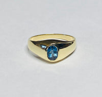 14 Karat Yellow Gold and 7 x 5mm Genuine Gemstone Solitaire Men's Ring (Aquamarine, Garnet, Sapphire, London Blue Topaz)