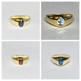 14 Karat Yellow Gold and 7 x 5mm Genuine Gemstone Solitaire Men's Ring (Aquamarine, Garnet, Sapphire, London Blue Topaz)