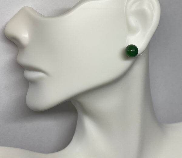 14 Karat Yellow Gold Genuine 7mm Nephrite Jade Stud Earrings