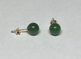 14 Karat Yellow Gold Genuine 7mm Nephrite Jade Stud Earrings