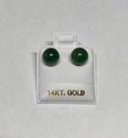 14 Karat Yellow Gold Genuine 7mm Nephrite Jade Stud Earrings