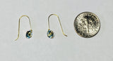 14 Karat Yellow Gold and Genuine 5mm Sky Blue Topaz Dainty Style Dangle Earrings