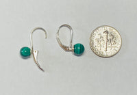 Sterling Silver and Genuine 6mm Malachite Bead Lever Back Earrings