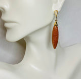 Vintage Sterling Silver & 18 Karat Yellow Gold-plated CZ and Brown Goldstone Venturina Drop Earrings