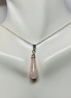 Sterling Silver and Genuine Rose Quartz Pendant with 18" Loose Rope Chain