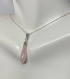 Sterling Silver and Genuine Rose Quartz Pendant with 18" Loose Rope Chain