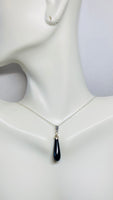 Sterling Silver and Genuine Black Onyx Pendant with 18" Loose Rope Chain