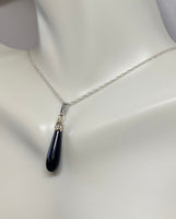 Sterling Silver and Genuine Black Onyx Pendant with 18" Loose Rope Chain