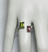 Sterling Silver Genuine Pink Topaz and Peridot Bypass Ring