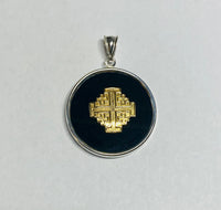 Sterling Silver and 14K Yellow Gold Jerusalem Cross Genuine Black Onyx Pendant