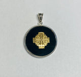 Sterling Silver and 14K Yellow Gold Jerusalem Cross Genuine Black Onyx Pendant