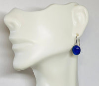 Sterling Silver and Genuine Oval Cabochon 10 x 8mm Lapis Lazuli Lever Back Earrings