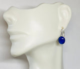 Sterling Silver and Genuine Oval Cabochon 10 x 8mm Lapis Lazuli Lever Back Earrings