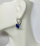 Sterling Silver and Genuine Oval Cabochon 10 x 8mm Lapis Lazuli Lever Back Earrings