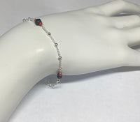 Sterling Silver and Genuine 4mm Azabache Jet with Coral Satellite Link 7.5" Bracelet or 9" Anklet