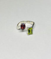 Sterling Silver Genuine Garnet and Peridot Bypass Ring