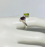 Sterling Silver Genuine Garnet and Peridot Bypass Ring