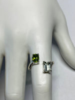 Sterling Silver Genuine Peridot and Green Quartz Bypass Ring