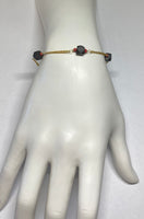 14 Karat Yellow Gold and Genuine 6mm Azabache Jet and Coral Curb Link 8" Bracelet