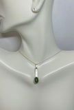 Sterling Silver and Genuine Nephrite Jade Bar Pendant with 18" Loose Rope Necklace