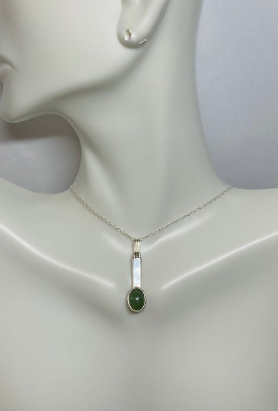 Sterling Silver and Genuine Nephrite Jade Bar Pendant with 18" Loose Rope Necklace