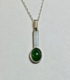 Sterling Silver and Genuine Nephrite Jade Bar Pendant with 18" Loose Rope Necklace