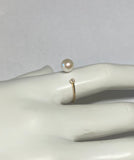 10 Karat Yellow Gold and Genuine 6.5mm Freshwater Pearl w/.02ct Diamond Open Ring